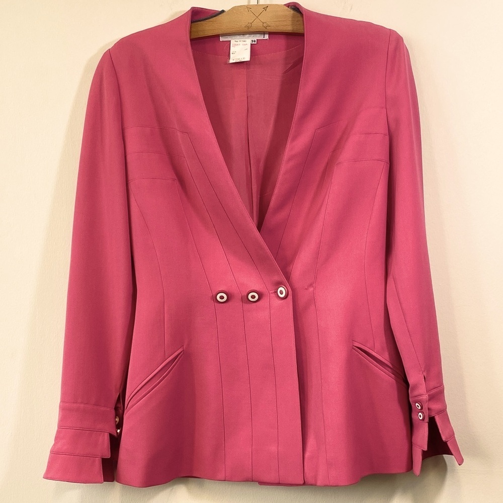 Vintage Karl Lagerfeld Bright Warm Pink Double-Breasted Blazer Jacket